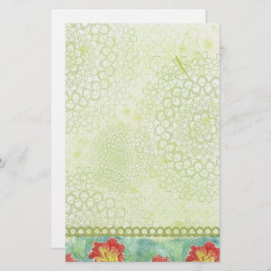 Roter Mohn Aquarellfarben Blume Chatreuse Grün Briefpapier (Vorne/Hinten)