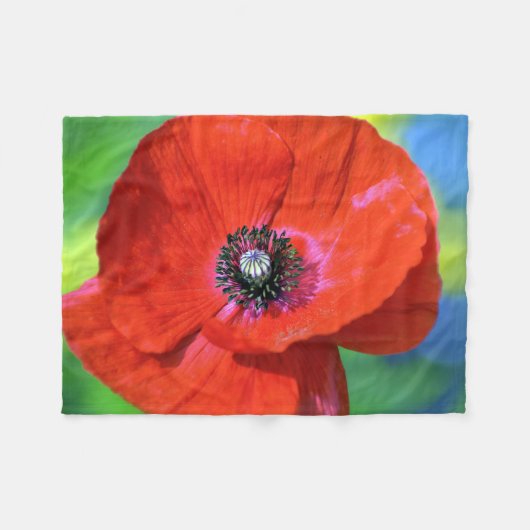 Roter Mohn auf dem Sonnenschein Fleecedecke (Vorderseite (Horizontal))