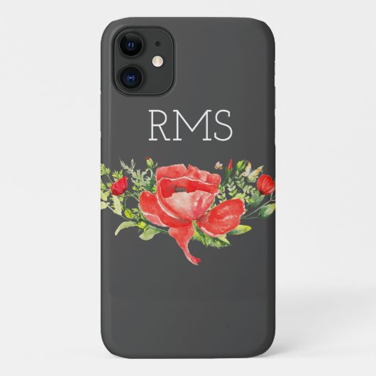 Roter Mohn auf grauem, individualisierbarem Monogr Case-Mate iPhone Hülle (Rückseite)