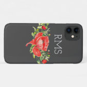 Roter Mohn auf grauem, individualisierbarem Monogr Case-Mate iPhone Hülle (Rückseite (Horizontal))