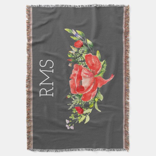 Roter Mohn auf grauem, individualisierbarem Monogr Decke (Vorderseite Vertikal)