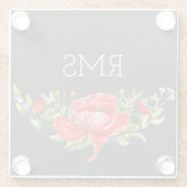 Roter Mohn auf grauem, individualisierbarem Monogr Glasuntersetzer (Rückseite)