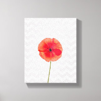 Roter Mohn auf grauem und weißem Zickzack Muster Leinwanddruck