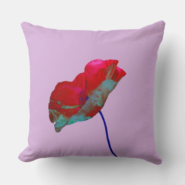 Roter Mohn auf lila rosa Kissen (Vorderseite)