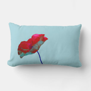 Roter Mohn auf pastellblau Lendenkissen