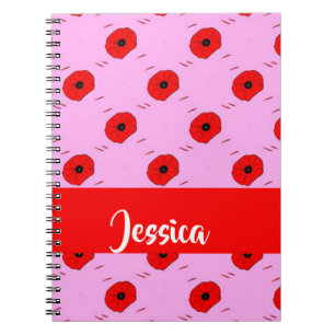 Roter Mohn auf Rosa Notizblock