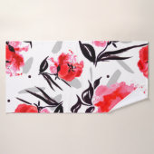 Roter Mohn auf weißem Hintergrund mit grauen Strei Badehandtuch (Badehandtuch)