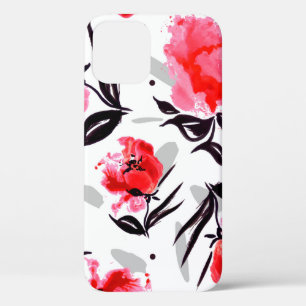 Roter Mohn auf weißem Hintergrund mit grauen Strei Case-Mate iPhone Hülle