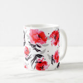 Roter Mohn auf weißem Hintergrund mit grauen Strei Kaffeetasse (VorderseiteRechts)