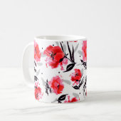 Roter Mohn auf weißem Hintergrund mit grauen Strei Kaffeetasse (Vorderseite Links)