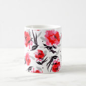 Roter Mohn auf weißem Hintergrund mit grauen Strei Kaffeetasse (Mittel)