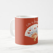 Roter Mohn Blauer Blumen Fächer Kaffeetasse (Vorderseite Links)