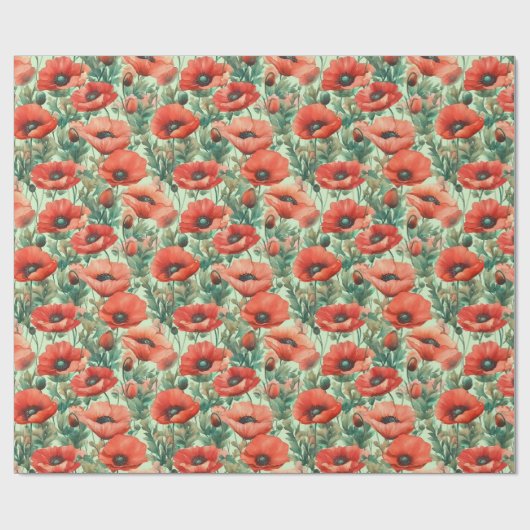Roter Mohn, blühende Pflaumen Geschenkpapier (Flach)