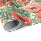 Roter Mohn, blühende Pflaumen Geschenkpapier (Rolleneckpunkt)