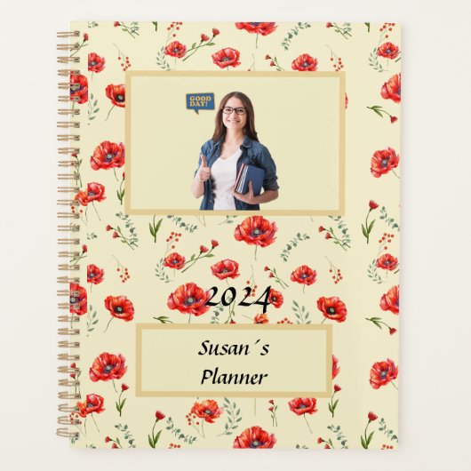 Roter Mohn Blume Aquarellmuster Planner Planer (Vorderseite)