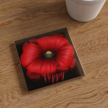 Roter Mohn Blume Art Personalisiertes Glas Unterse