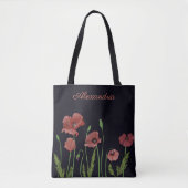 Roter Mohn-Blume auf schwarzem Monogramm Tasche (Vorderseite)