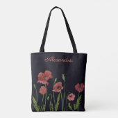 Roter Mohn-Blume auf schwarzem Monogramm Tasche (Rückseite)