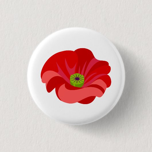 Roter Mohn-Blume auf Weiß Button (Vorderseite)