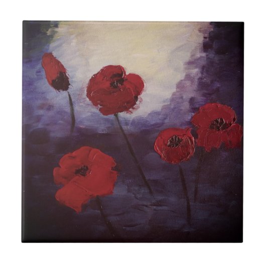 Roter Mohn Blume Blossom Art Tile Fliese (Vorderseite)
