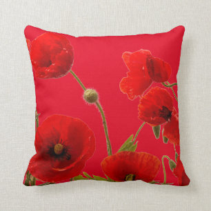 Roter Mohn Blume Blütenbraun Abstraktes Hell Kissen