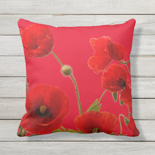 Roter Mohn Blume Blütenbraun Abstraktes Hell Kissen