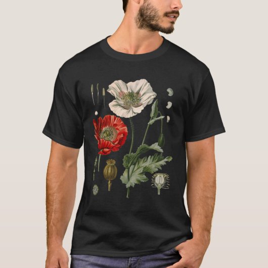 Roter Mohn-Blume Botanische Popes Roter Mohn T-Shirt (Vorderseite)