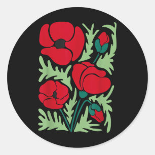 Roter Mohn Blume Botanische Poppies Veterans Day U Runder Aufkleber