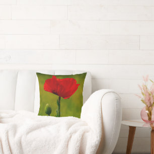 Roter Mohn Blume farbenfroh, blumengrün Abstrakt Kissen
