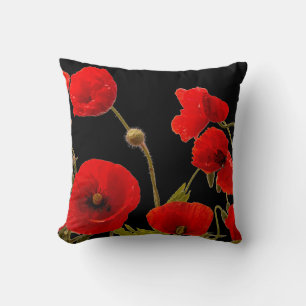 Roter Mohn-Blume Farbiges Abstraktes Schwarzes Kissen