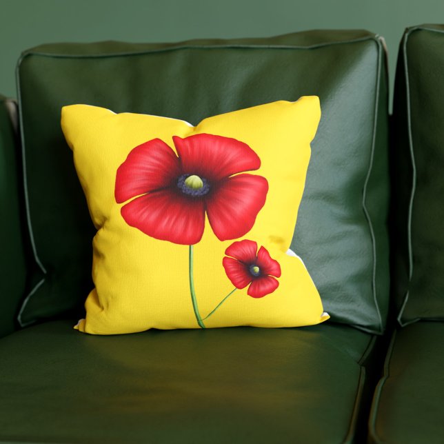 Roter Mohn Blume Golden Yellow Throw Kissen (A pretty poppy pillow just for you)