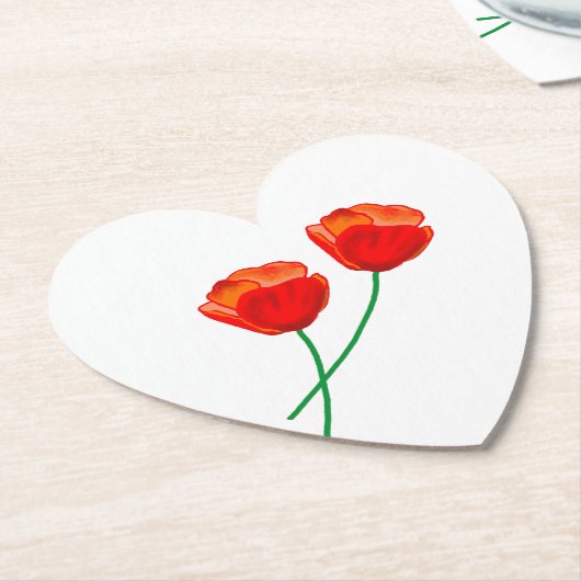 Roter Mohn Blume Herz Untersetzer (angewinkelt)