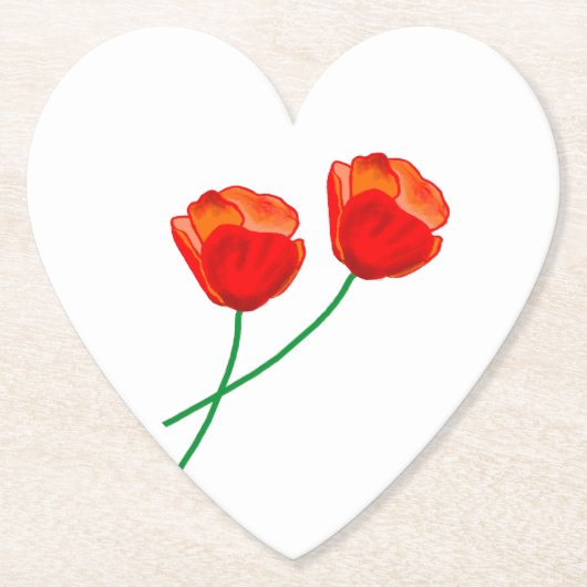 Roter Mohn Blume Herz Untersetzer (Vorderseite)