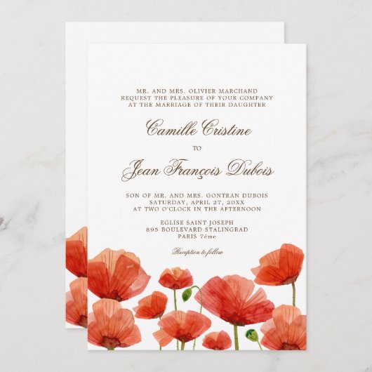 Roter Mohn Blume Hochzeit Einladung (Vorne/Hinten)