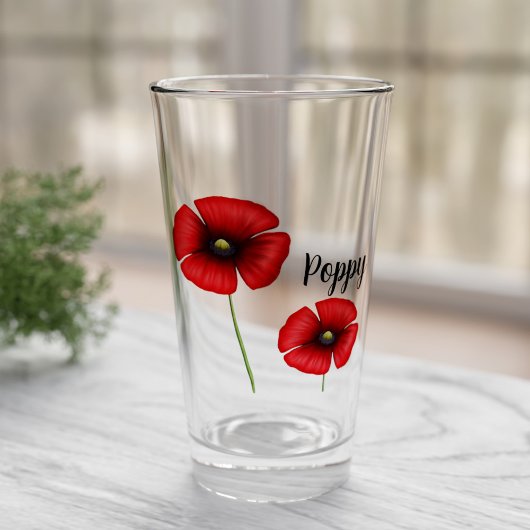 Roter Mohn Blume Individuelle Name Glass Glas