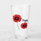 Roter Mohn Blume Individuelle Name Glass Glas (Vorderseite)
