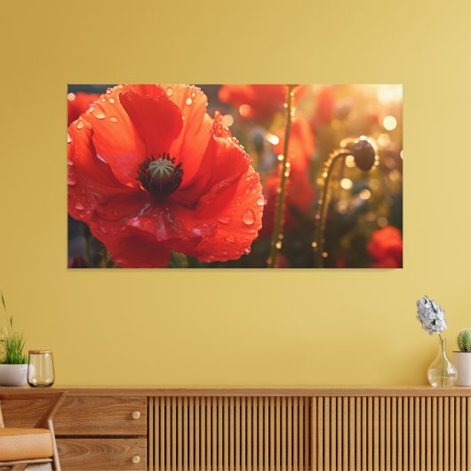 Roter Mohn-Blume mit Wassertropfen - Blütenblüte Leinwanddruck (Insitu (Wohnzimmer))