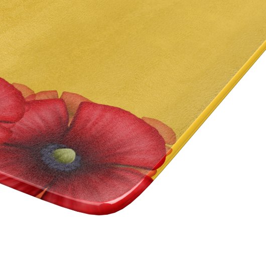 Roter Mohn-Blume Muster auf Gelbmustern Schneidebrett (Ecke)