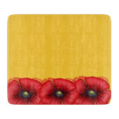 Roter Mohn-Blume Muster auf Gelbmustern Schneidebrett (Vorderseite)