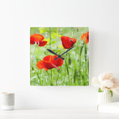 Roter Mohn-Blume Quadratische Wanduhr (Zuhause)