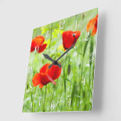 Roter Mohn-Blume Quadratische Wanduhr (Winkel)