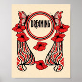 Roter Mohn Blume Schmetterling Abstrakt Dreaming Poster (Vorne)