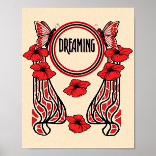 Roter Mohn Blume Schmetterling Abstrakt Dreaming Poster