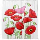 Roter Mohn Blume und Buds dekorativ Weiß Duschvorhang (Vorderseite)