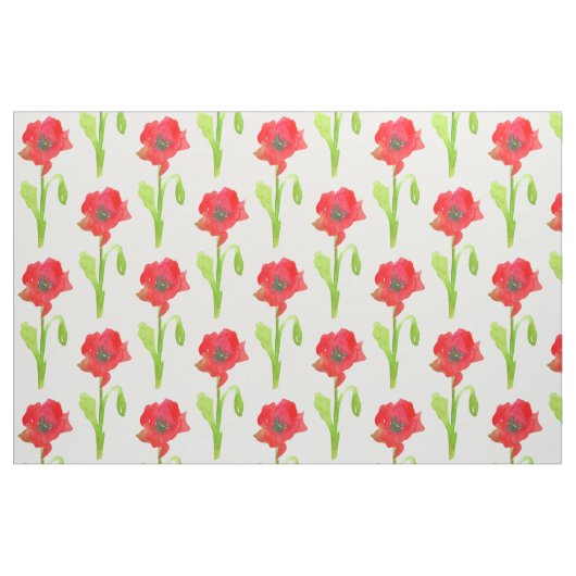 Roter Mohn Blume Wasserfarbe Stoff (Fat Quarter (45,7 x 55,9 cm))