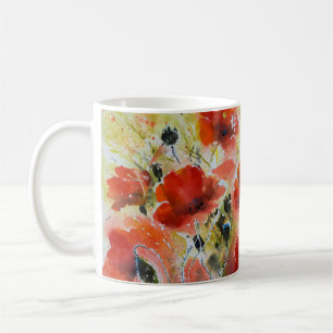 Roter Mohn Blume, weiche Wasserfarbe. Kaffeetasse
