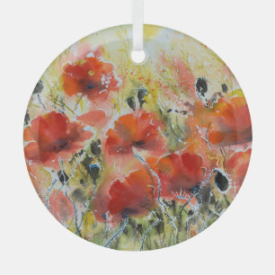 Roter Mohn Blume, weiche Wasserfarbe. Ornament Aus Glas