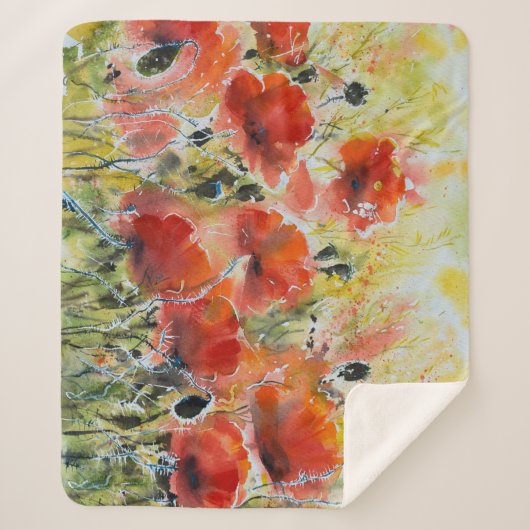 Roter Mohn Blume, weiche Wasserfarbe. Sherpadecke (Vorderseite)