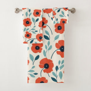 Roter Mohn Blumendruck Nahtloses Muster Badhandtuch Set