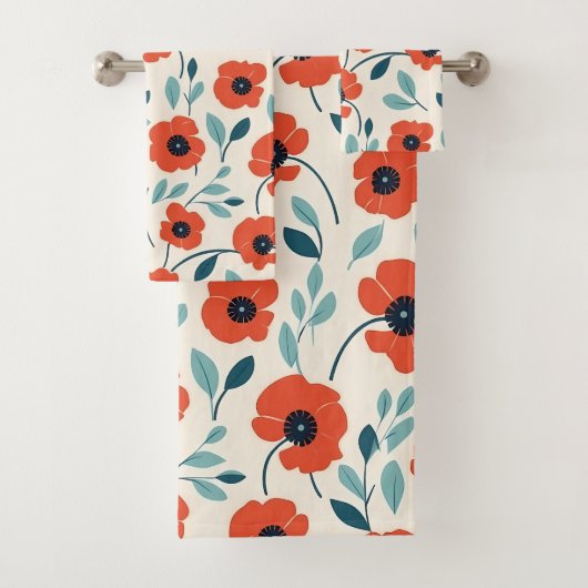 Roter Mohn Blumendruck Nahtloses Muster Badhandtuch Set (Insitu)